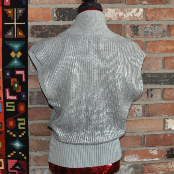 A/X Armani Exchange Sleeveless Gray Metallic Silver Knit Zip-up Sweater Vest S - Picture 4 of 13